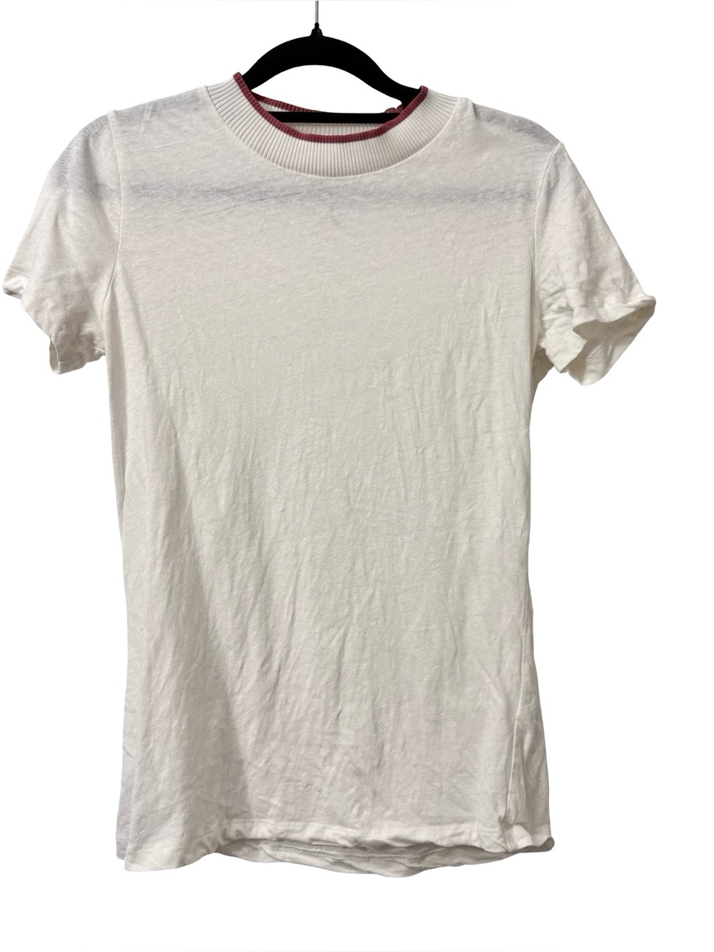 zimmermann White Cotton Linen Pink Silk Neck Trim T Shirt Size 0